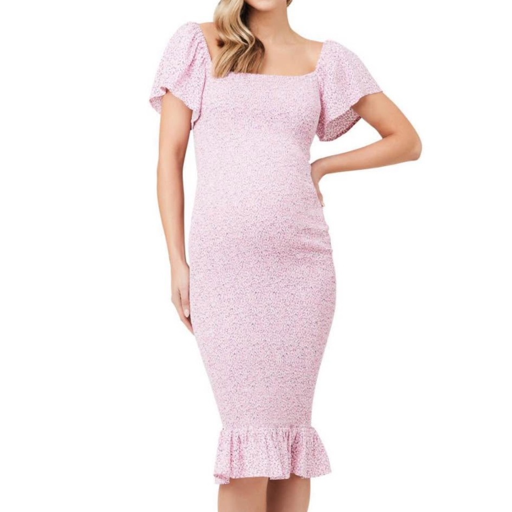 Ripe Pink Floral  Maternity dress. Perfect for baby shower.